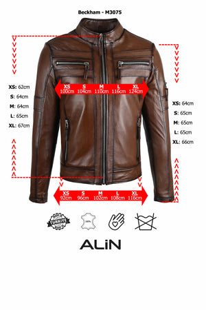 Alin Deri - Beckham Spor Hakiki Deri Ceket Erkek Beden Grafiği