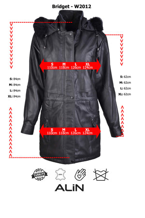 Alin Deri - Bridget Kapüşonu Kürklü Hakiki Deri Kaban Kadın Beden Grafiği