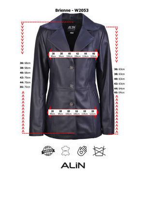 Alin Deri - Brienne Siyah Blazer Hakiki Deri Ceket Kadın Beden Grafiği
