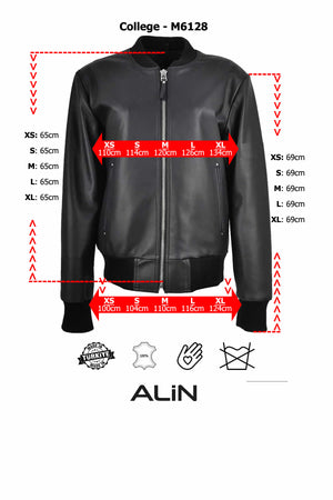 Alin Deri - College Siyah Trikolu Hakiki Deri Ceket Erkek Beden Grafiği