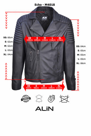 Alin Deri - Echo Siyah Biker Deri Hakiki Deri Erkek Beden Grafiği