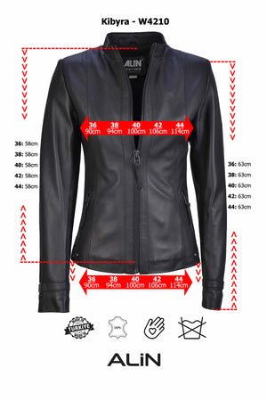 Alin Deri - Kibyra Siyah Fit Hakiki Deri Ceket Kadın Beden Grafiği
