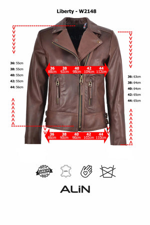 Alin Deri - Liberty Wax Kahve Biker Hakiki Deri Mont Kadın Beden Grafiği