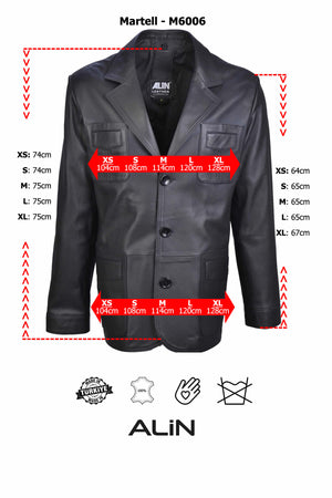 Alin Deri - Martell Fit Blazer Hakiki Deri Ceket Erkek Beden Grafiği