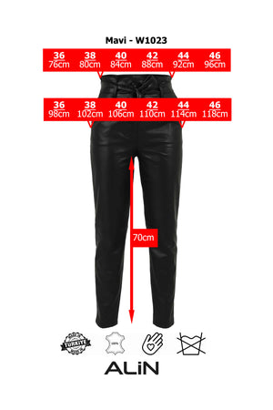 Alin Deri - Mavi Yüksek Bel Konik Hakiki Deri Pantolon Beden Grafiği