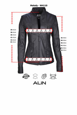 Alin Deri - Melody Fit Kesim Hakiki Deri Ceket Kadın Beden Grafiği