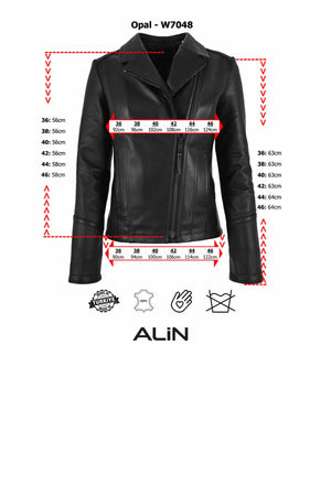 Alin Deri - Opal Siyah Hakiki Deri Ceket Kadın Beden Grafiği