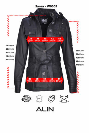 Alin Deri - Sansa Kapüşonlu Hakiki Deri Ceket Kadın beden Grafiği