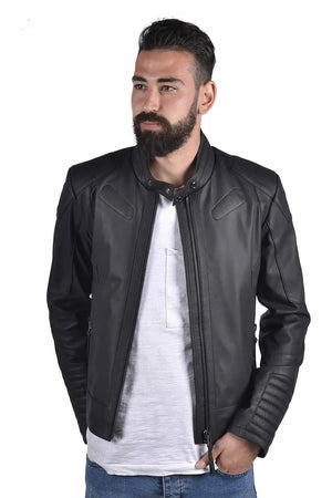 ALiN Kane Erkek Hakiki Deri Fit Kesim Deri Ceket Siyah
