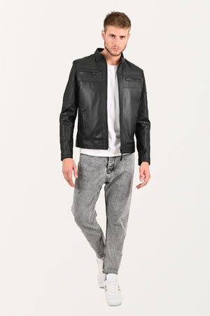 Alin Deri - Beckham Siyah Spor Hakiki Deri Ceket Erkek