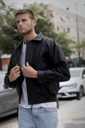 Alin Deri - Beirut Oversize Siyah Vintage Hakiki Deri Mont Erkek