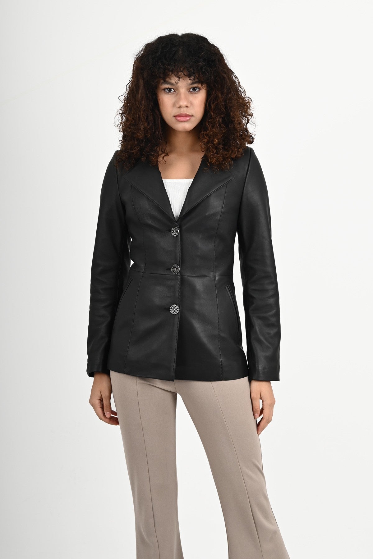 Alin Deri - Brienne Siyah Blazer Hakiki Deri Ceket Kadın