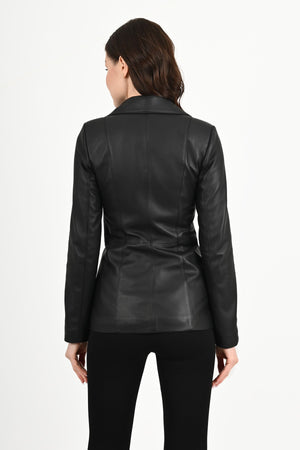 Alin Deri - Brienne Siyah Blazer Hakiki Deri Ceket Kadın