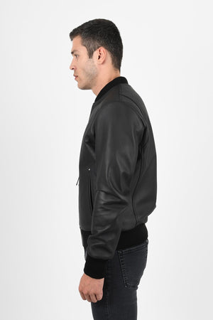 Alin Deri - College Siyah Trikolu Hakiki Deri Ceket Erkek