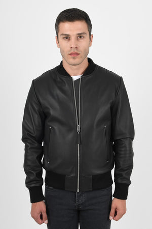 Alin Deri - College Siyah Trikolu Hakiki Deri Ceket Erkek
