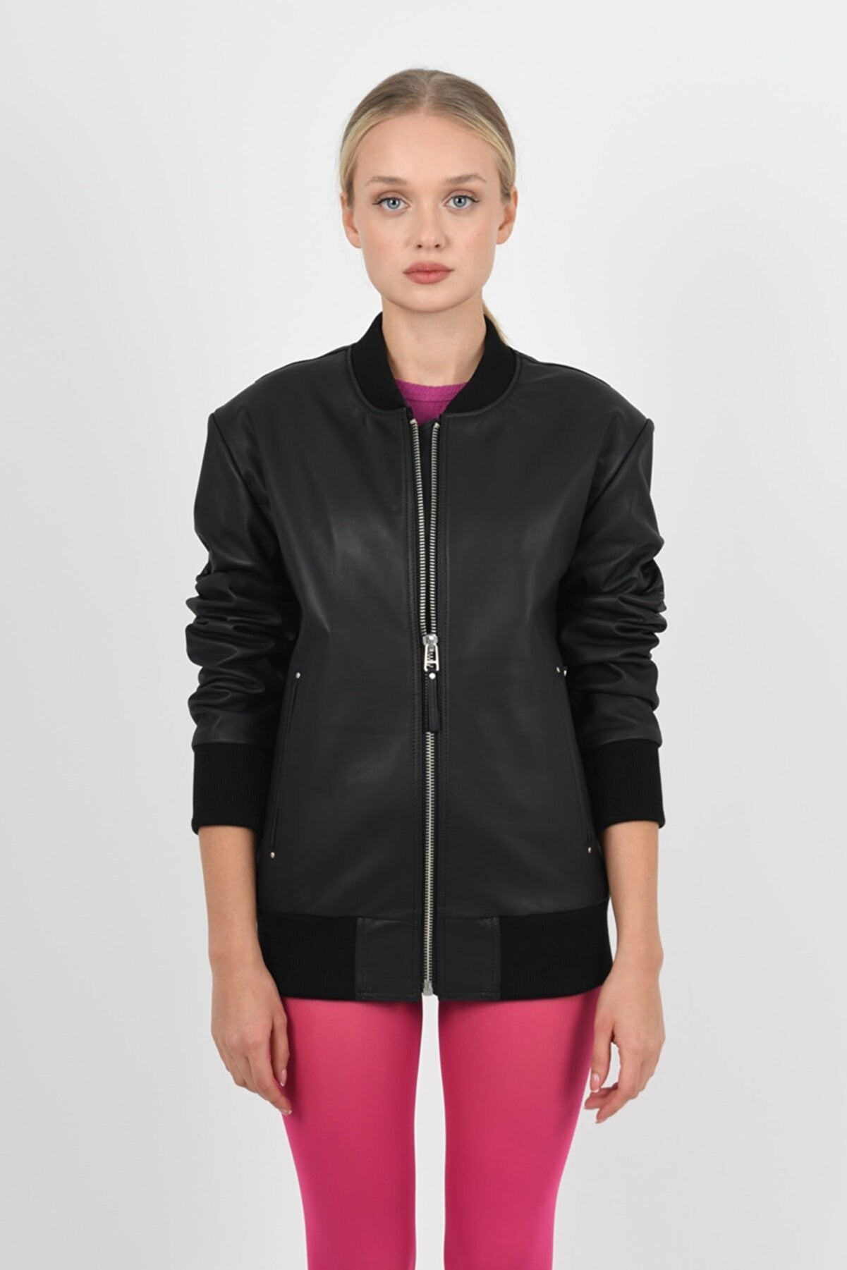 Alin Deri - College Siyah Trikolu Kolej Deri Hakiki Deri Kadın