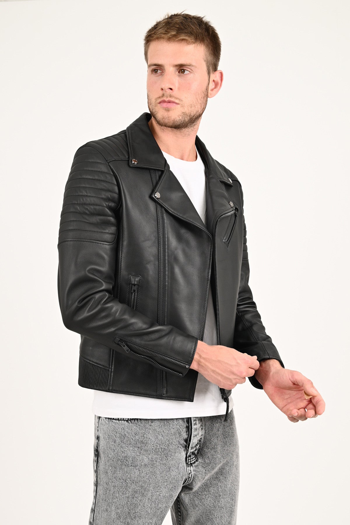 Alin Deri - Echo Siyah Biker Deri Hakiki Deri Erkek