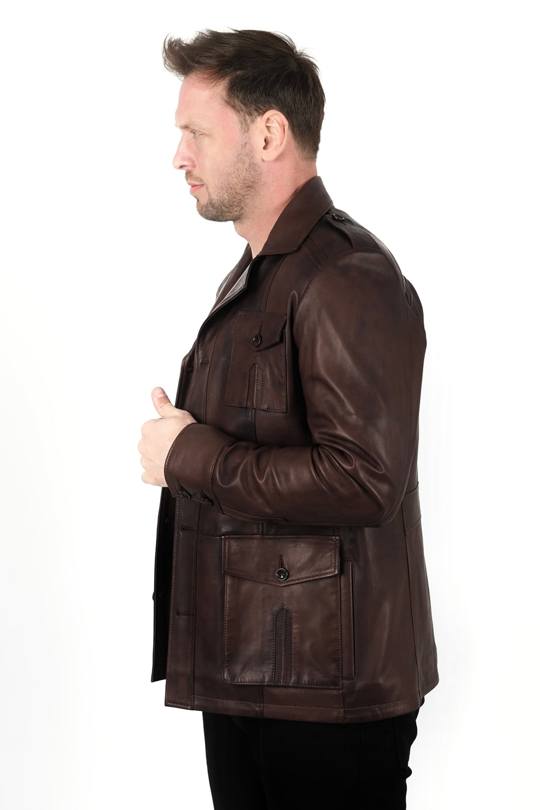 Deri Ceket Erkek Harrison, Kahve Hakiki Deri