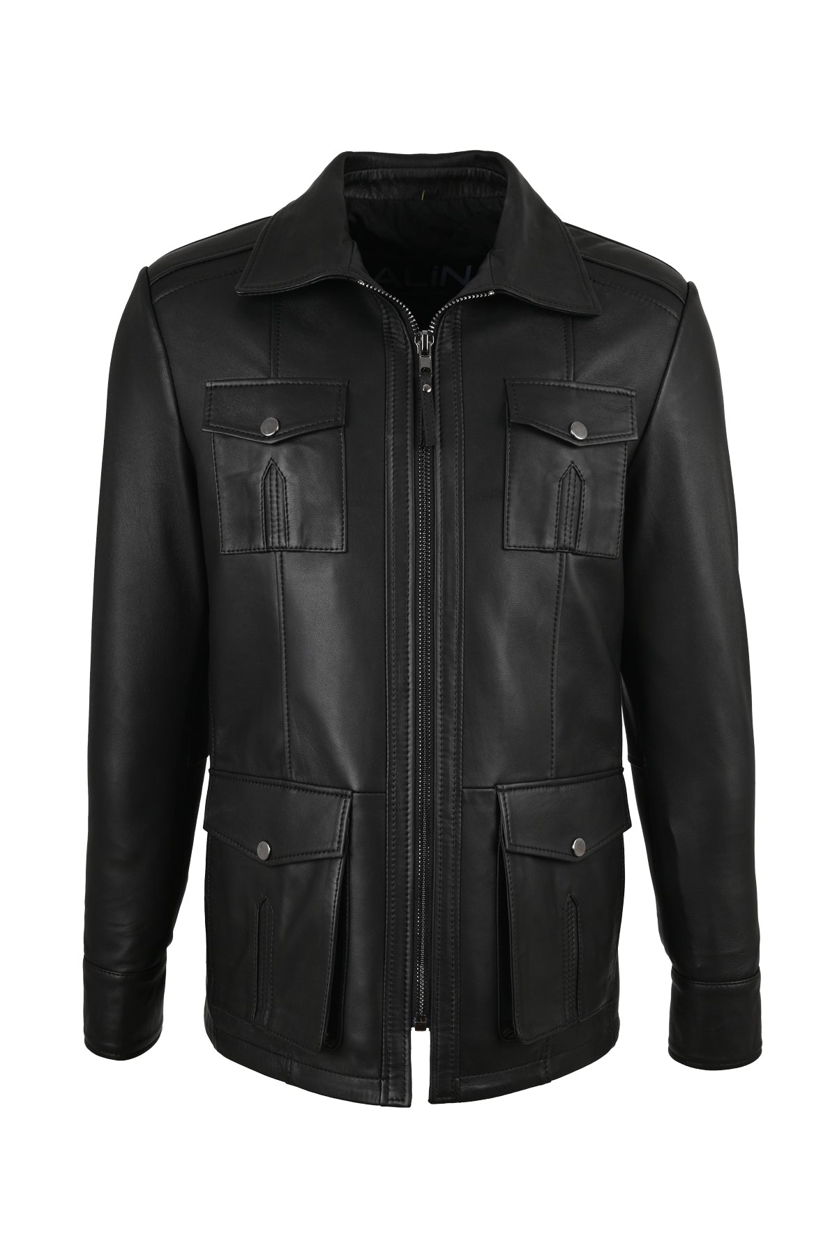Kaya Fermuarlı Siyah Hakiki Deri Ceket Erkek