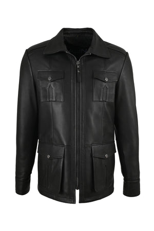 Kaya Fermuarlı Siyah Hakiki Deri Ceket Erkek