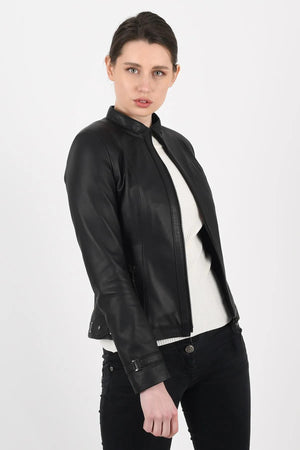 Kadın Fit Deri Ceket Kibyra, Siyah Hakiki Deri