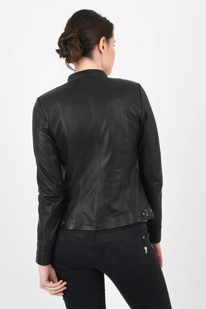 Alin Deri - Kibyra Siyah Fit Hakiki Deri Ceket Kadın