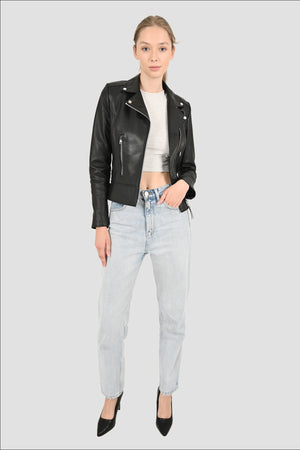 Alin Deri - Liberty Siyah Biker Hakiki Deri Mont Kadın