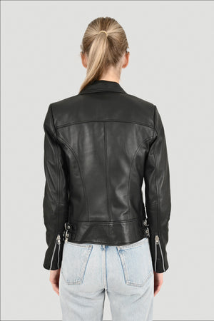 Alin Deri - Liberty Siyah Biker Hakiki Deri Mont Kadın