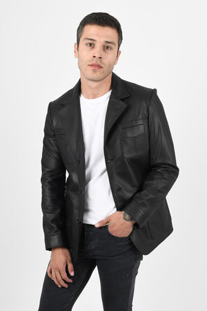 Alin Deri - Martell Siyah Fit Blazer Hakiki Deri Ceket Erkek
