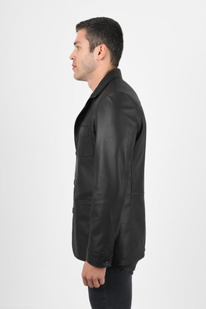 Alin Deri - Martell Siyah Fit Blazer Hakiki Deri Ceket Erkek
