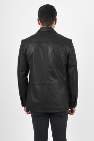Alin Deri - Martell Siyah Fit Blazer Hakiki Deri Ceket Erkek