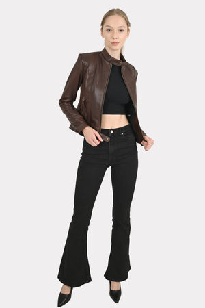 Alin Deri - Rio Fit Wax Kahve Hakiki Deri Ceket Kadın