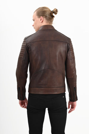 Alin Deri - Sandor Fermuarlı Wax Kahve Hakiki Deri Ceket Erkek