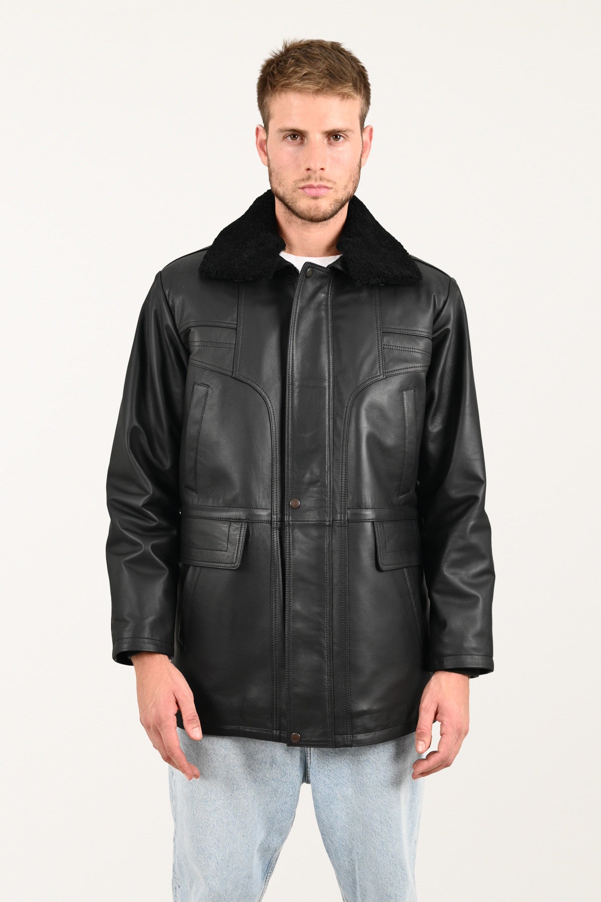 Alin Deri - Tarkan Kışlık Siyah Hakiki Deri Kaban Erkek
