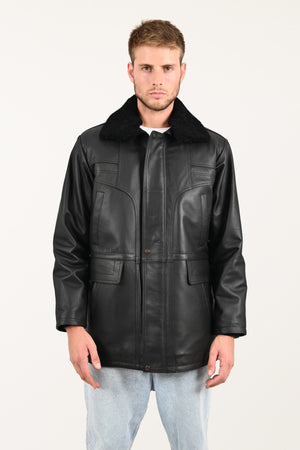 Alin Deri - Tarkan Kışlık Siyah Hakiki Deri Kaban Erkek