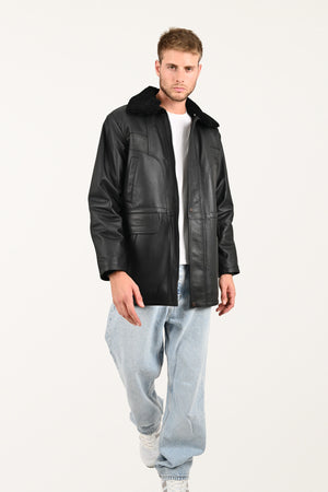 Alin Deri - Tarkan Kışlık Siyah Hakiki Deri Kaban Erkek
