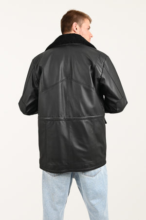 Alin Deri - Tarkan Kışlık Siyah Hakiki Deri Kaban Erkek