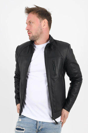 Alin Deri - Theroux Rahat Kesim Siyah Hakiki Deri Mont Erkek