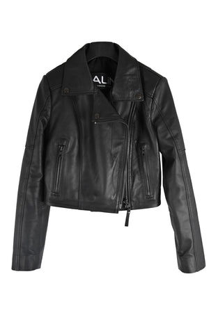 Alin Deri - Topaz Siyah Crop Hakiki Deri Ceket Kadın