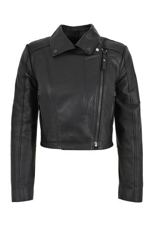 Alin Deri - Topaz Siyah Crop Hakiki Deri Ceket Kadın