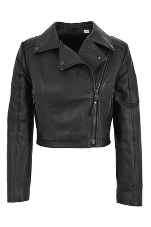 Alin Deri - Topaz Siyah Crop Hakiki Deri Ceket Kadın