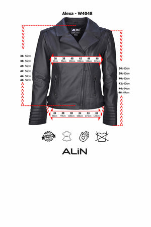 Alin Deri - Alexa Biker Kadın Hakiki Deri Mont Beden Grafiği