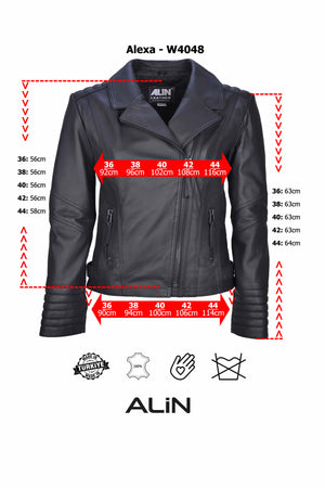 Alin Deri - Alexa Beyaz Biker Kadın Hakiki Deri Mont Beden Grafiği
