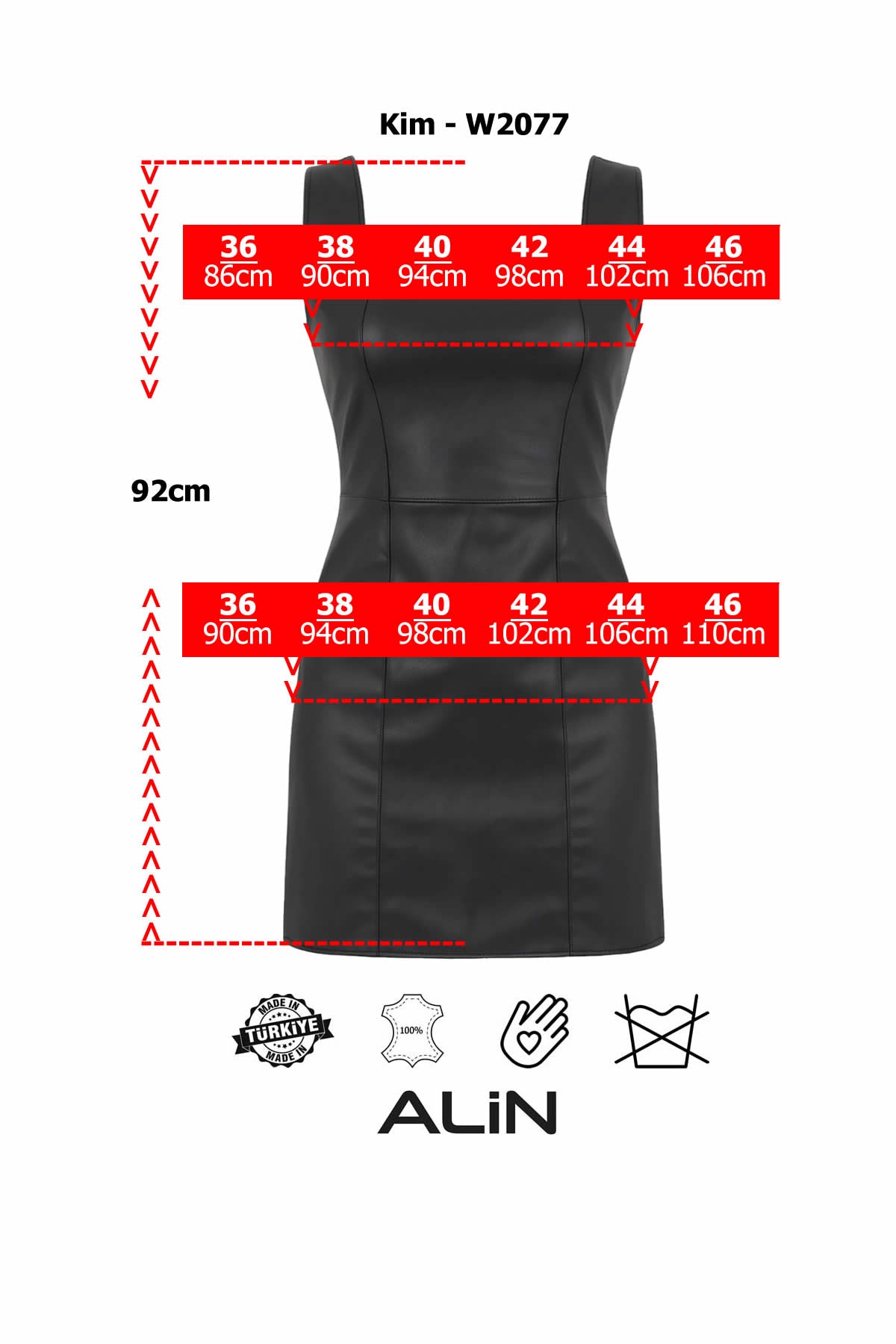 Alin Deri - Kim Mini Hakiki Deri Elbise Beden Grafiği