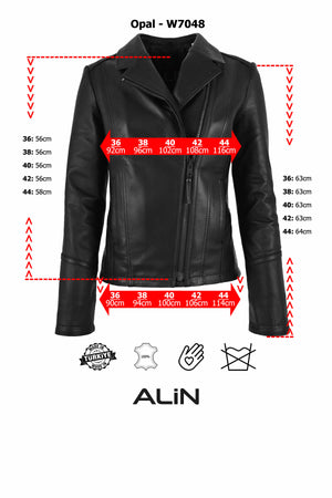 Alin Deri - Opal Siyah Hakiki Deri Ceket Kadın Beden Grafiği