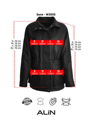 ALIN Sana Kadın Hakiki Deri Reglan Kol Hakiki Deri Ceket Siyah-Beden Grafiği