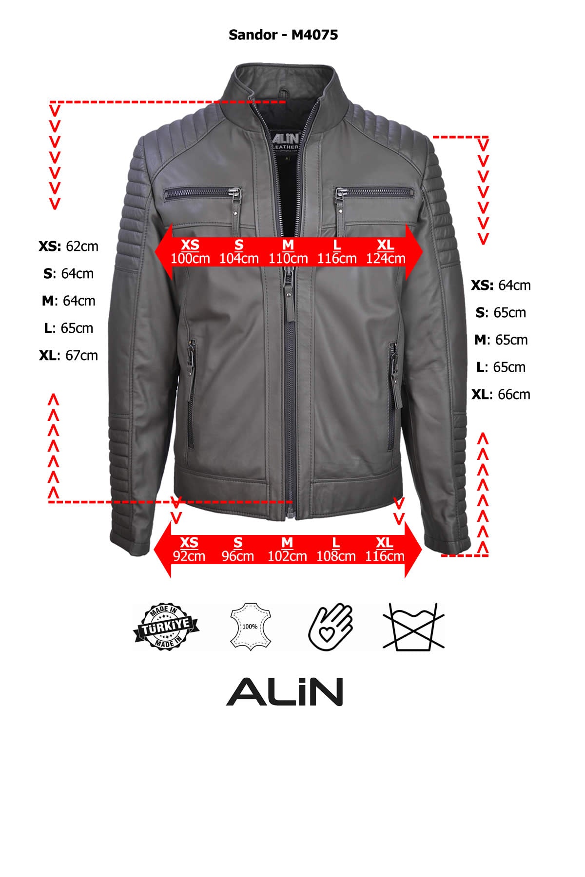 Alin Deri - Sandor Fermuarlı Hakiki Deri Ceket Erkek beden Grafiği