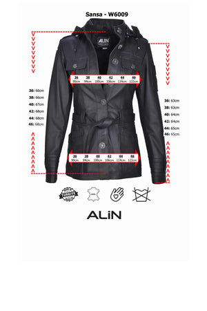 Alin Deri - Sansa Kapüşonlu Hakiki Deri Ceket Kadın beden Grafiği