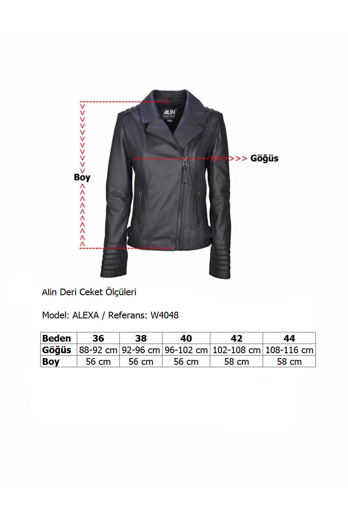 Alin Deri - Alexa Beyaz Biker Kadın Hakiki Deri Mont Beden Grafiği