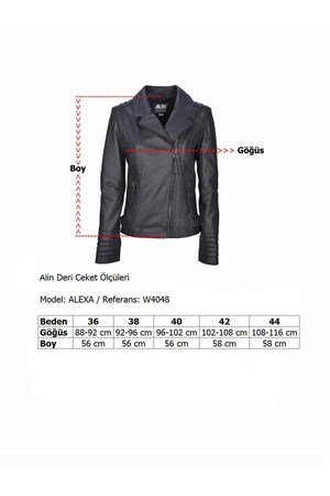 Alin Deri - Alexa Beyaz Biker Kadın Hakiki Deri Mont Beden Grafiği
